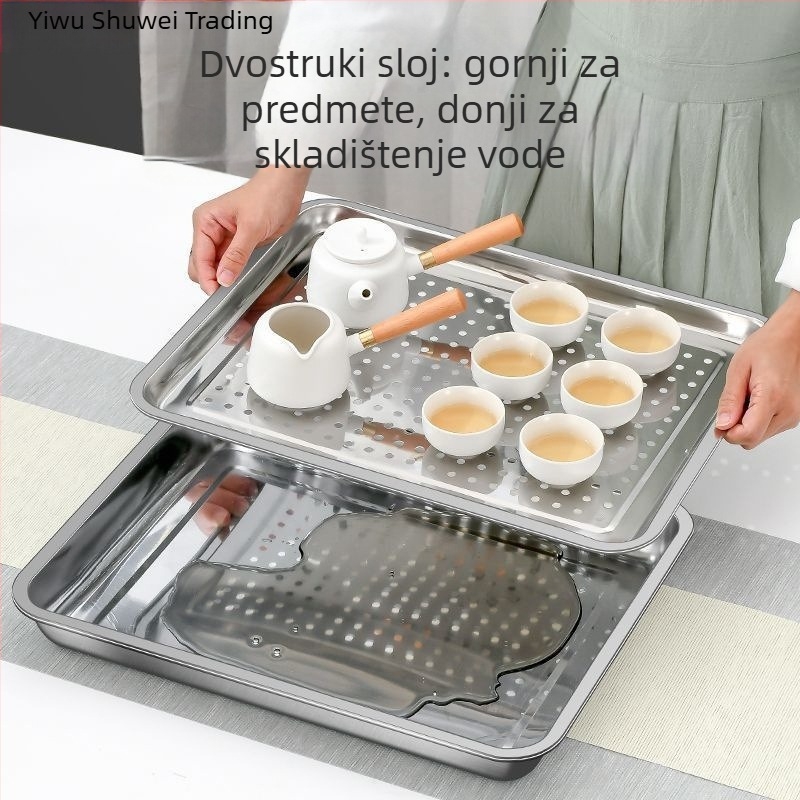 Nehrđajući čelični pravokutni odvodni pladanj s dvostrukim slojem, pladanj za čaj i pladanj za paru s otvorima