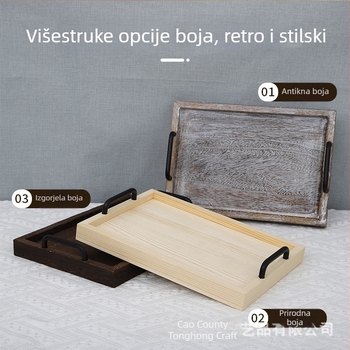 Drveni pravokutni poslužavnik s držačem, japanski retro stil, pladanj za kruh i čaj