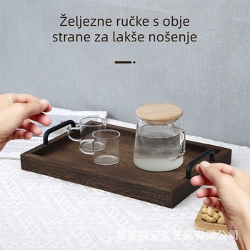 Drveni pravokutni poslužavnik s držačem, japanski retro stil, pladanj za kruh i čaj