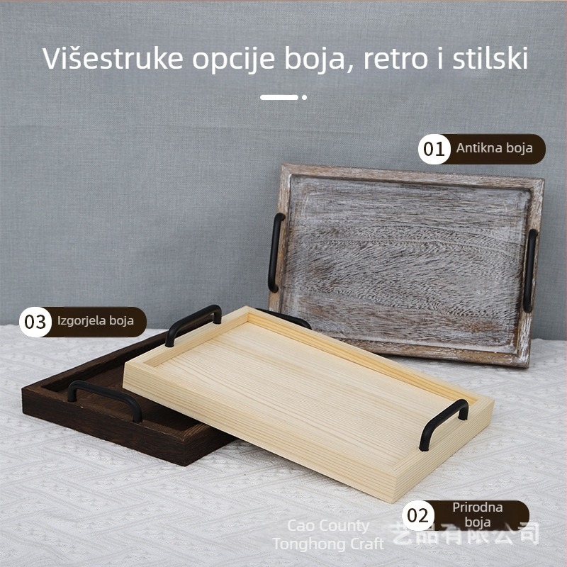 Drveni pravokutni poslužavnik s držačem, japanski retro stil, pladanj za kruh i čaj