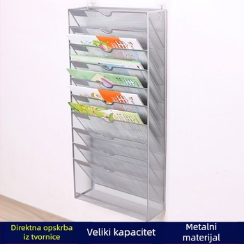 Deset-slojni metalni zidni stalak za dokumente A4, časopise i novine – uredski prostor za pohranu