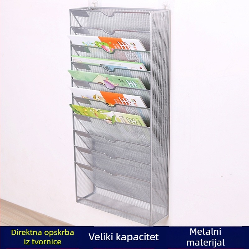 Deset-slojni metalni zidni stalak za dokumente A4, časopise i novine – uredski prostor za pohranu