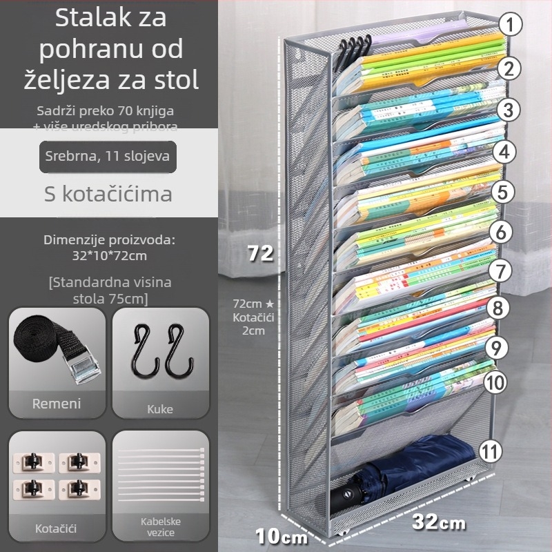 Deset-slojni metalni zidni stalak za dokumente A4, časopise i novine – uredski prostor za pohranu