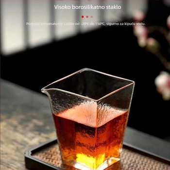 Japanski stil čaša za čaj od otporne borosilikatne stakla, četvrtastog oblika, prozirna, s teksturom udarnog uzorka, za kućnu upotrebu.