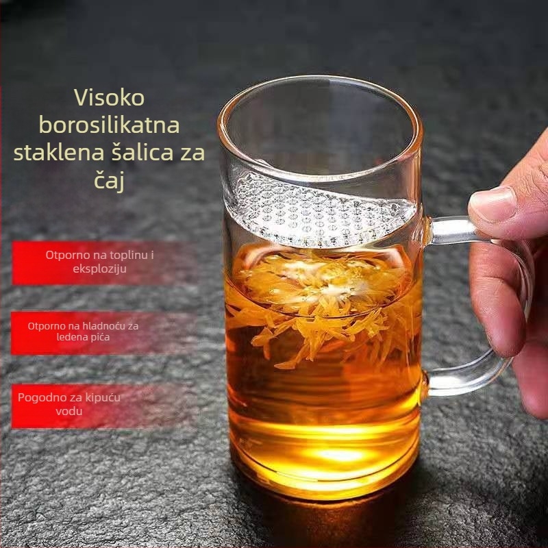 Staklena šalica za čaj sa poklopcem i filtrom, debela za pripremu čaja s cvjetnim okusom, u obliku polumjeseca, za ured i kućnu upotrebu