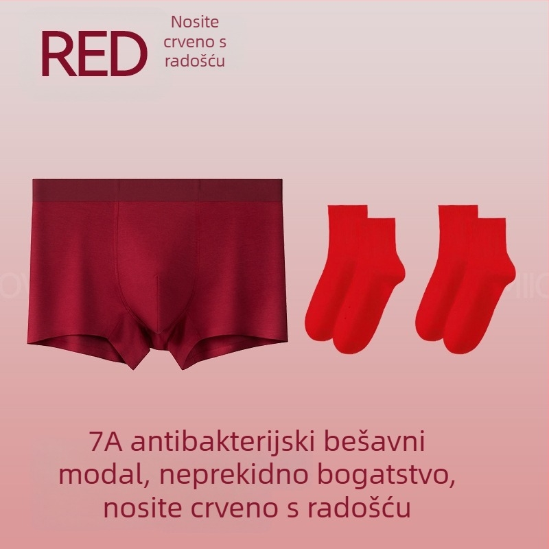 Muške crvene bokserice od modalnog materijala, prozračne, antibakterijske, srednji pojas, 7A