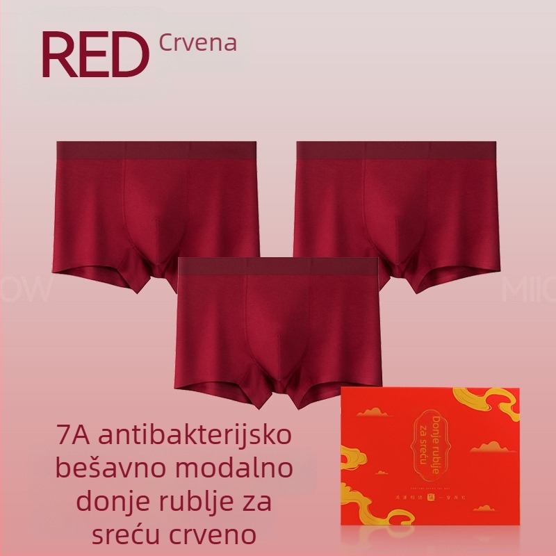 Muške crvene bokserice od modalnog materijala, prozračne, antibakterijske, srednji pojas, 7A