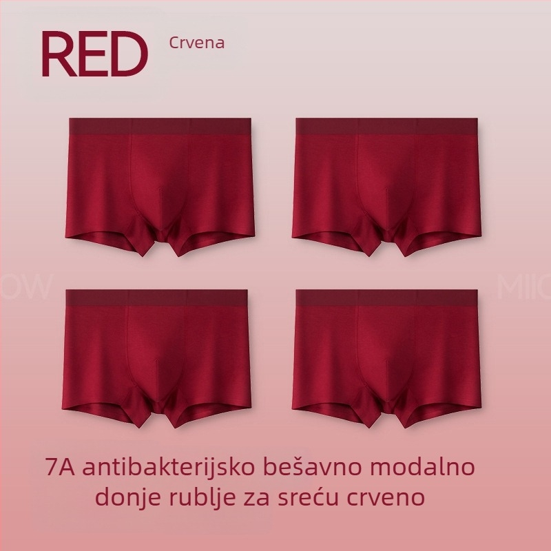 Muške crvene bokserice od modalnog materijala, prozračne, antibakterijske, srednji pojas, 7A