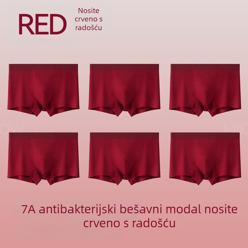 Muške crvene bokserice od modalnog materijala, prozračne, antibakterijske, srednji pojas, 7A