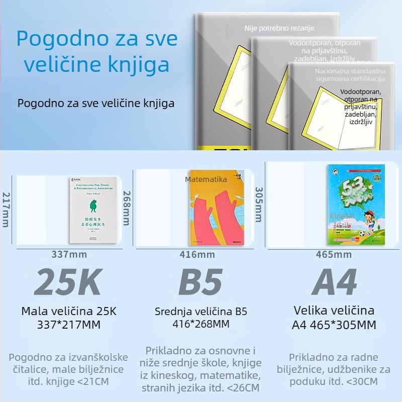 Ika proziran matni samoljepljivi zaštitni omot za knjige za B5 i A4, vodootporan i otporan na prljavštinu, zaštitni omot za učenike osnovne i srednje škole