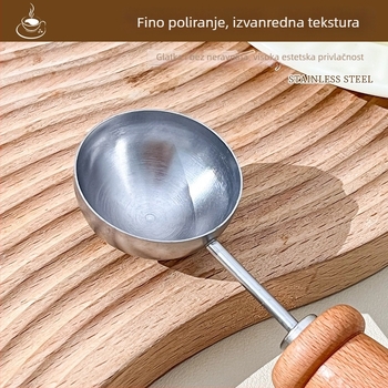 Žličica za mjerenje kave s drvenom drškom, kreativna žlica od nehrđajućeg čelika za mlijeko u prašku, čaj, oblikovanje kuglica, začini i pečenje