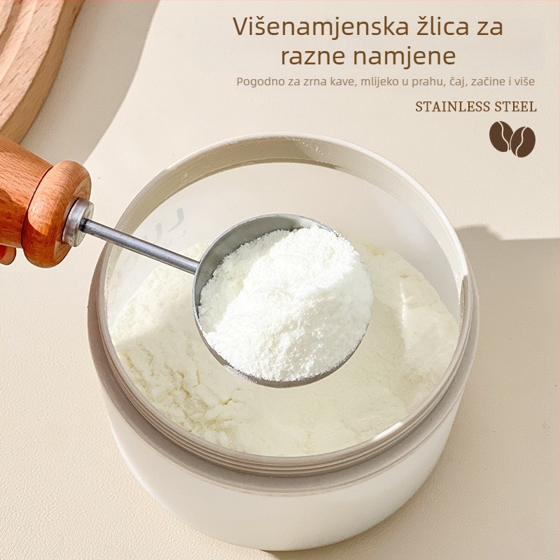 Žličica za mjerenje kave s drvenom drškom, kreativna žlica od nehrđajućeg čelika za mlijeko u prašku, čaj, oblikovanje kuglica, začini i pečenje