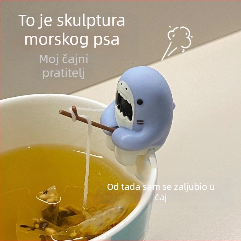 Čajni infuzor u obliku morskog psa s držačem za vrećice čaja i mogućnošću vješanja na rub