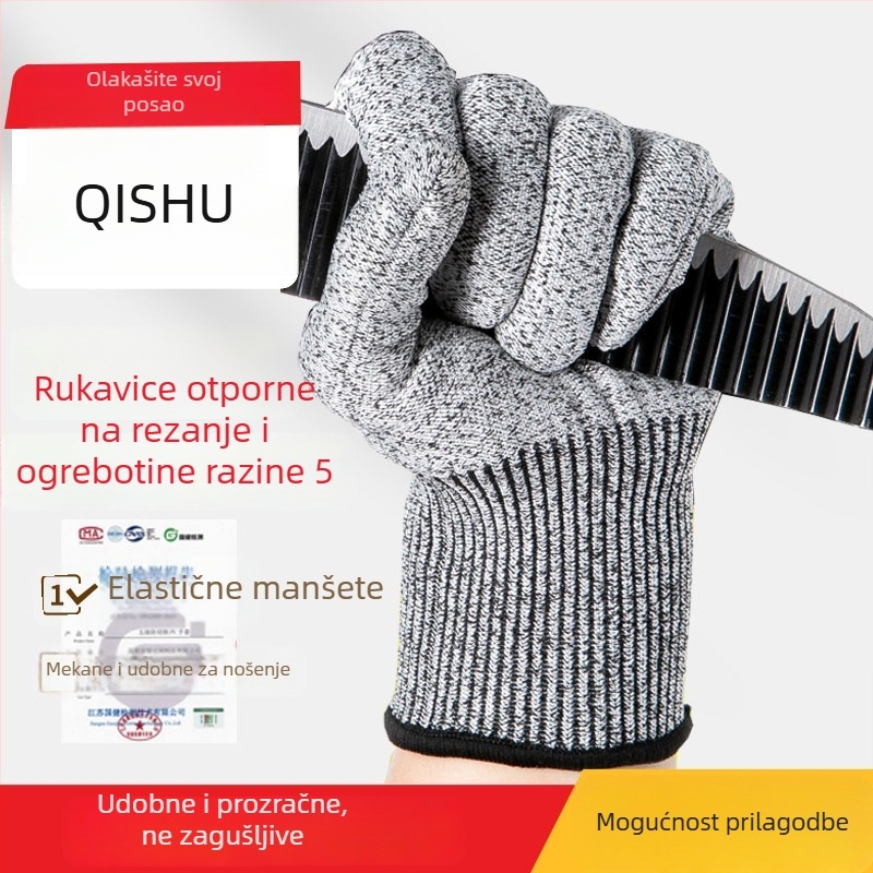 HPPE debeli rukavice za zaštitu od reza, razina 5, otporne na proboje, protuklizne, za kuhinjsku pripremu povrća i obradu ribe