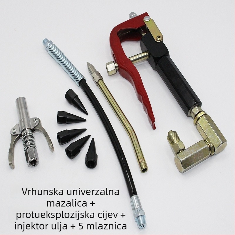 Aluminijska univerzalna glava za pneumatsku pištolj za mazivo, visokotlačna, kompatibilna s većinom pištolja za mazivo; dorađen dizajn s prilagodljivom kopčom za debele i tanke spojnice