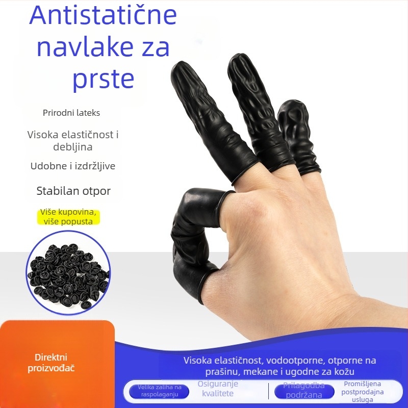 Crne jednokratne latex prstne navlake, bez praha, za elektroniku, protiv znojenja, protiv klizanja, otporne na habanje, antistatijske