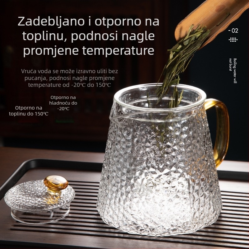 2026 Stakleni čajnik otporan na visoke temperature s filtrom, kućna uporaba