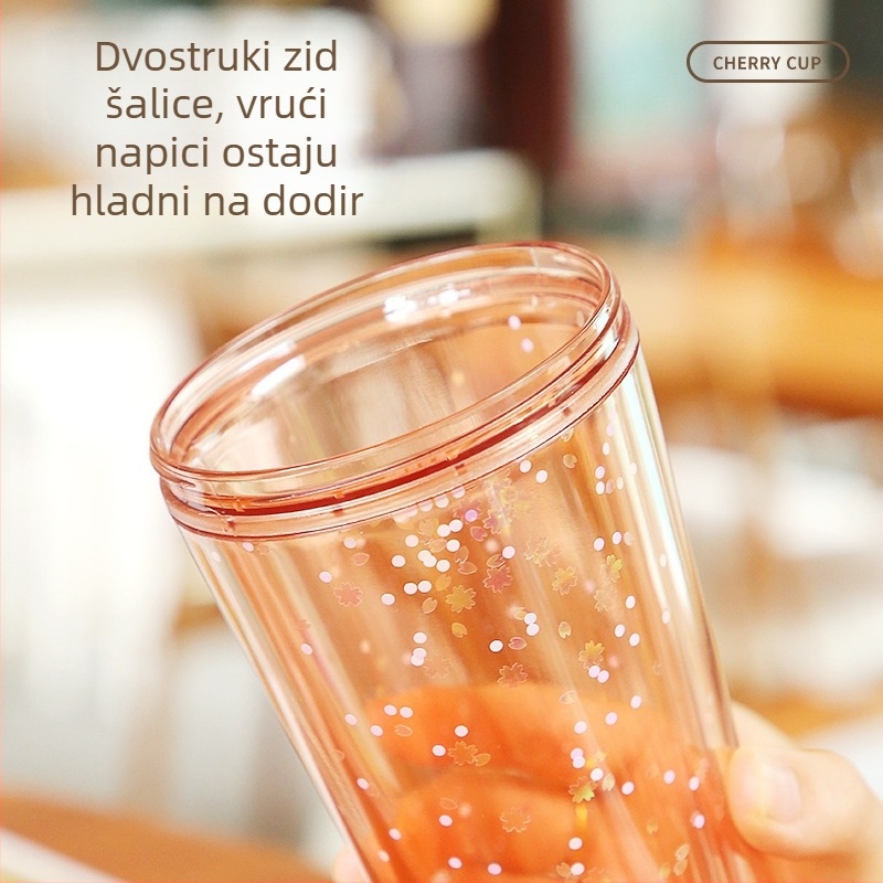 Šalica s slamkom u korejskom stilu, poklopac u obliku latice trešnje, prijenosna plastična čaša za čaj s mlijekom