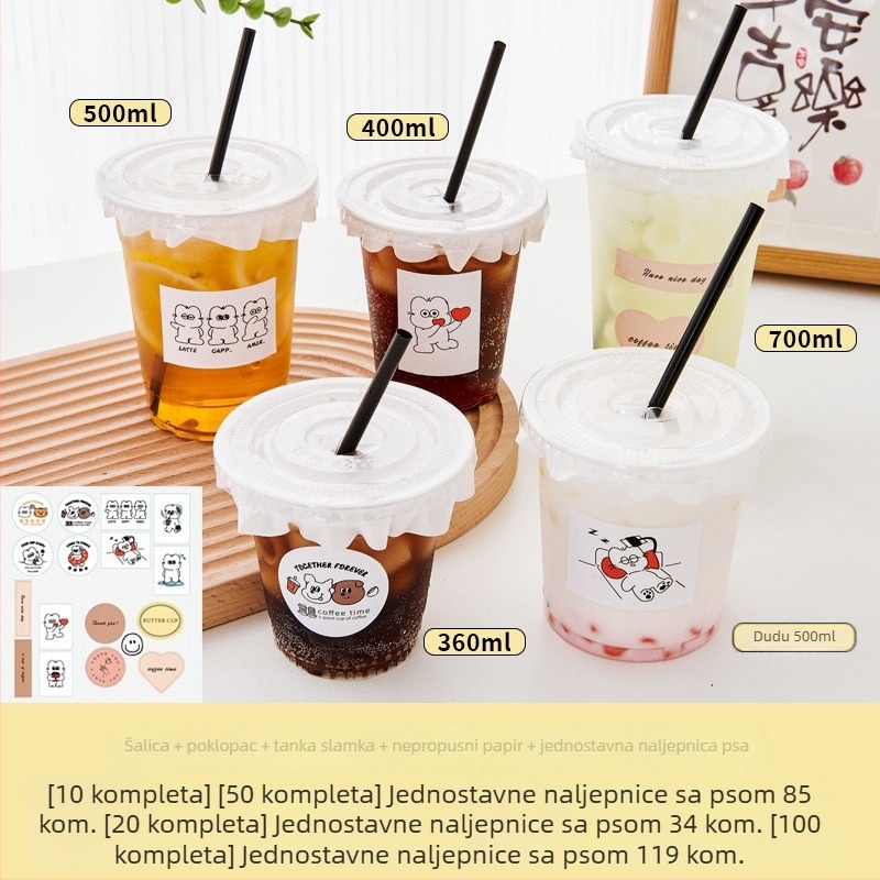 Prozirna jednokratna plastična čaša za čaj s mlijekom, poklopac, za hladne napitke