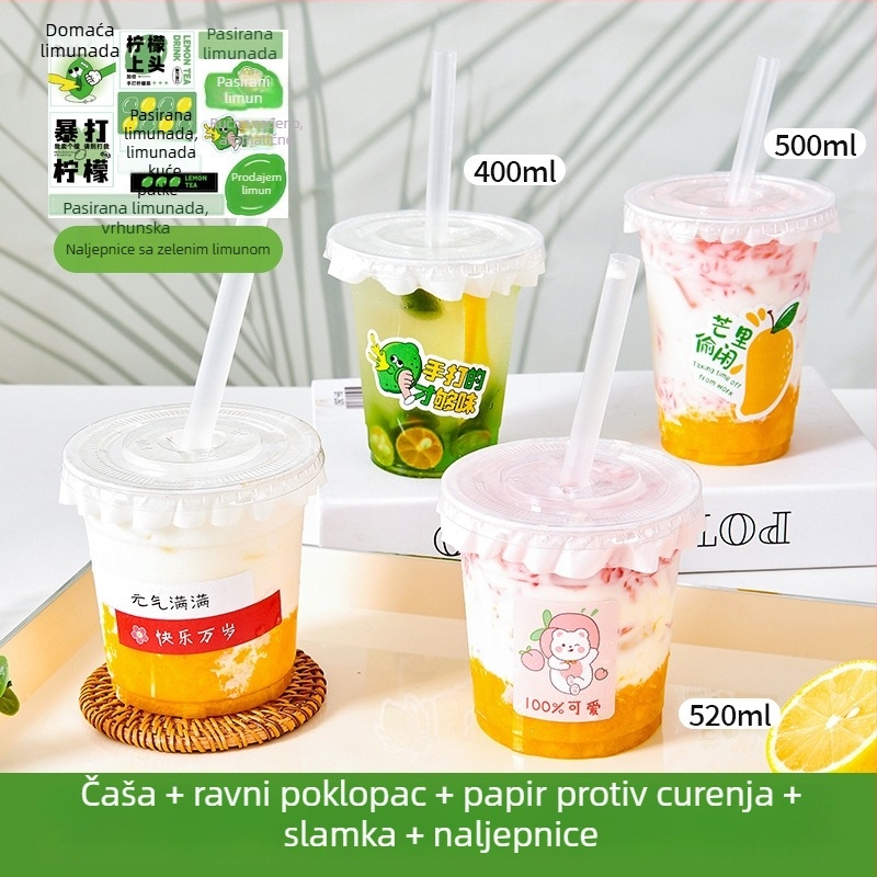 Jednokratna plastična čaša za sok s poklopcem; PET; promjer 98 mm; kapacitet 360, 400, 500 ili 520 ml; pogodno za štandove s sokovima