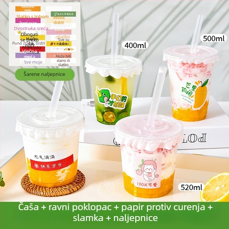 Jednokratna plastična čaša za sok s poklopcem; PET; promjer 98 mm; kapacitet 360, 400, 500 ili 520 ml; pogodno za štandove s sokovima