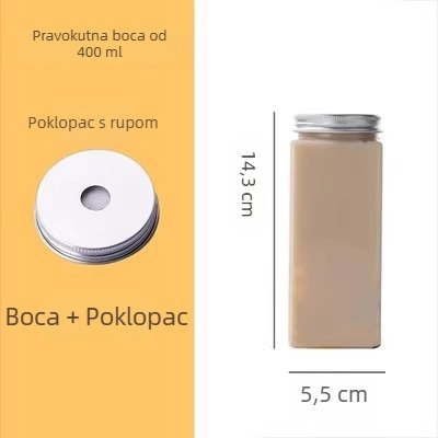 Jednokratna plastična boca za napitke s otvorom za slamku, kapaciteta 401–500 ml, kvadratnog oblika, za čaj s mlijekom, voćni čaj i milkshake