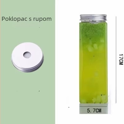 Jednokratna plastična boca za napitke s otvorom za slamku, kapaciteta 401–500 ml, kvadratnog oblika, za čaj s mlijekom, voćni čaj i milkshake