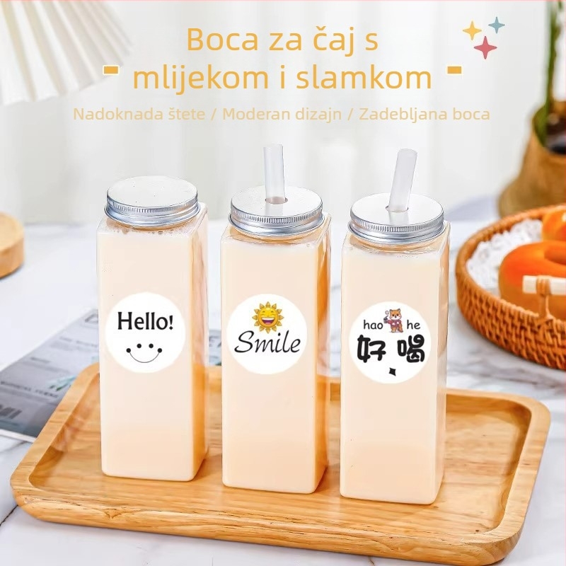 Jednokratna plastična boca za napitke s otvorom za slamku, kapaciteta 401–500 ml, kvadratnog oblika, za čaj s mlijekom, voćni čaj i milkshake