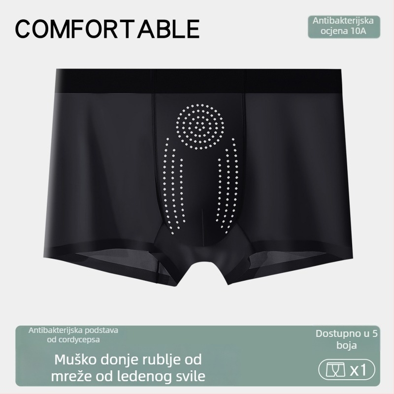 Muške mrežaste bokserice od Ice Silk, udobne i tijesne, osvježavajuće i prozračne, antibakterijske s ekstraktom Cordycepsa, odvodi toplinu, brzo se suše