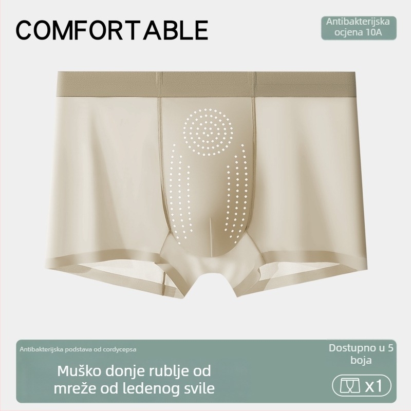 Muške mrežaste bokserice od Ice Silk, udobne i tijesne, osvježavajuće i prozračne, antibakterijske s ekstraktom Cordycepsa, odvodi toplinu, brzo se suše