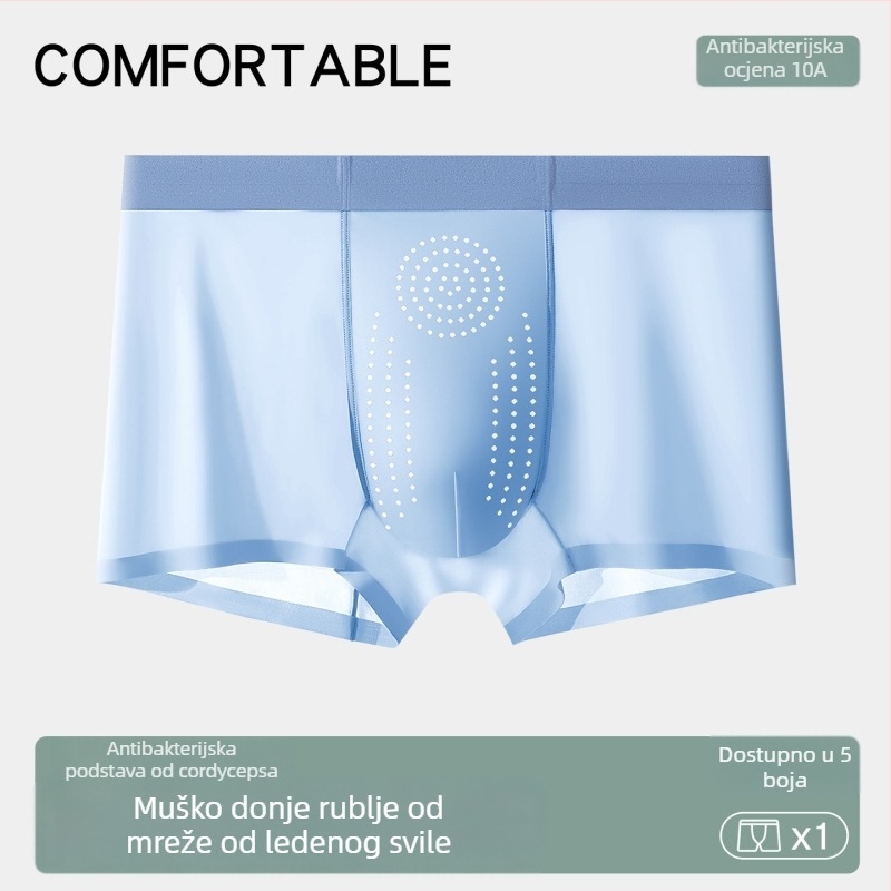 Muške mrežaste bokserice od Ice Silk, udobne i tijesne, osvježavajuće i prozračne, antibakterijske s ekstraktom Cordycepsa, odvodi toplinu, brzo se suše