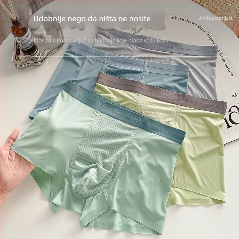 Muške bezšivne gaćice od ledenog svile, prozračna mrežasta tkanina, lagane boxerice, antibakterijske, novi model