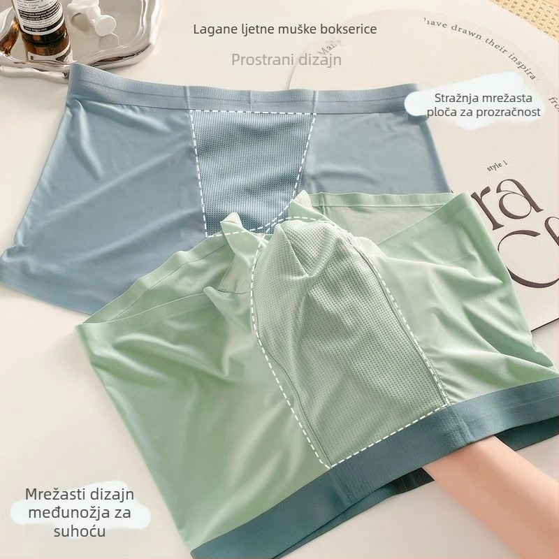 Muške bezšivne gaćice od ledenog svile, prozračna mrežasta tkanina, lagane boxerice, antibakterijske, novi model