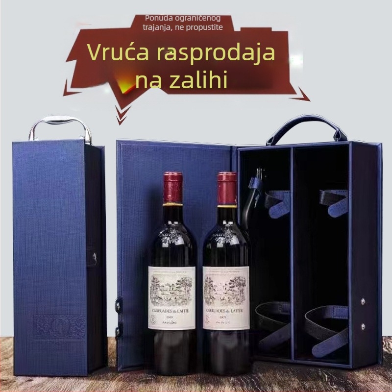 Dvojna kutija za vino s PU kožom i MDF-om, uključuje dodatke za vino