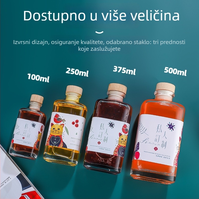 Kvadratna staklena boca s mat završetkom, 0,5 kg, zatvorena boca za napitke, prenosa mala boca za hladnu kavu i voćno vino
