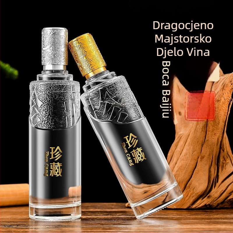 Premium kristalno prozirna staklena boca 500 ml, prazna, za pakiranje napitka, u poklon kutiji