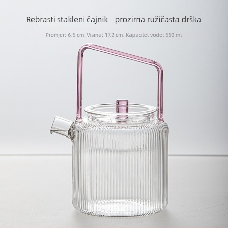 Prozirna višebojna staklena čajnik za zeleni čaj, otporna na toplinu, kineskog stila s ručkom i filtrom za hladnu infuziju