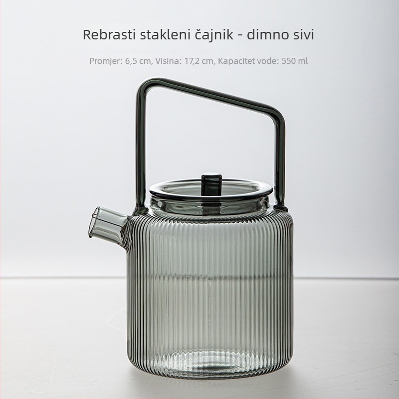 Prozirna višebojna staklena čajnik za zeleni čaj, otporna na toplinu, kineskog stila s ručkom i filtrom za hladnu infuziju