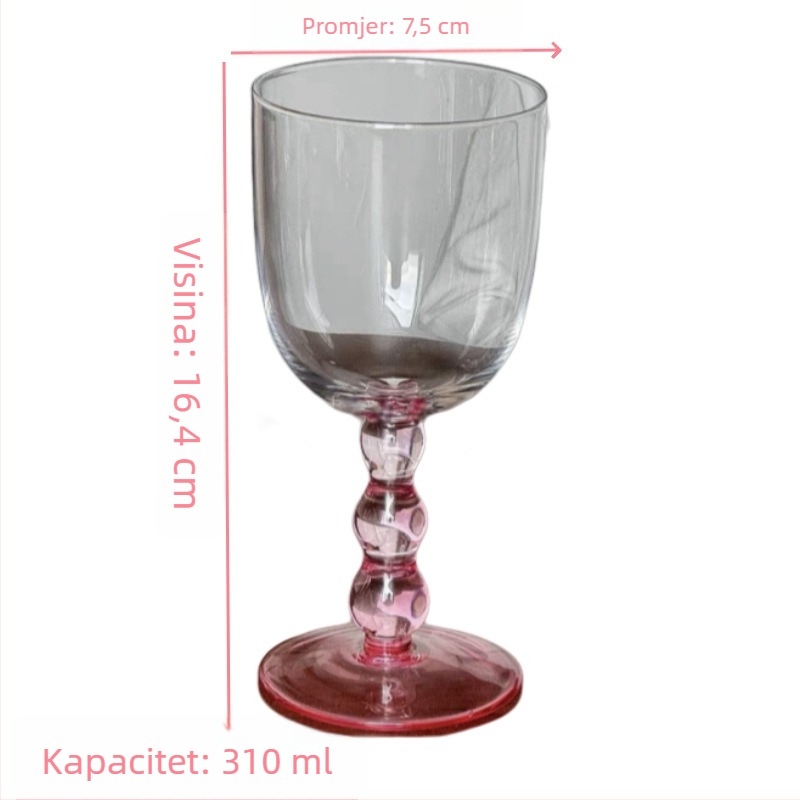 Staklena čaša za vino i koktel s tri perlice, visoko postolje, bez ručke, moderni minimalistički stil, 201–300 ml