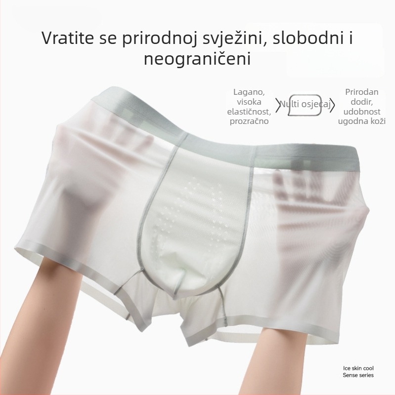 Lagane muške bokserice od ice-silk s prozračnom mrežom, antibakterijske, 7A, ljeto ultra-tanko brzo-sušeće bokserice