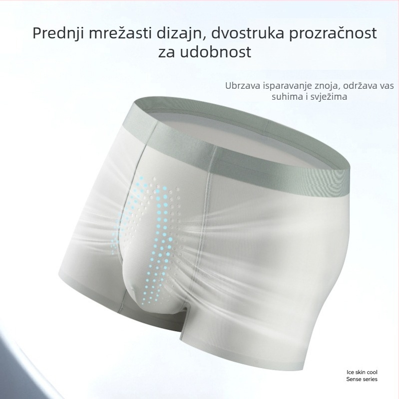 Lagane muške bokserice od ice-silk s prozračnom mrežom, antibakterijske, 7A, ljeto ultra-tanko brzo-sušeće bokserice