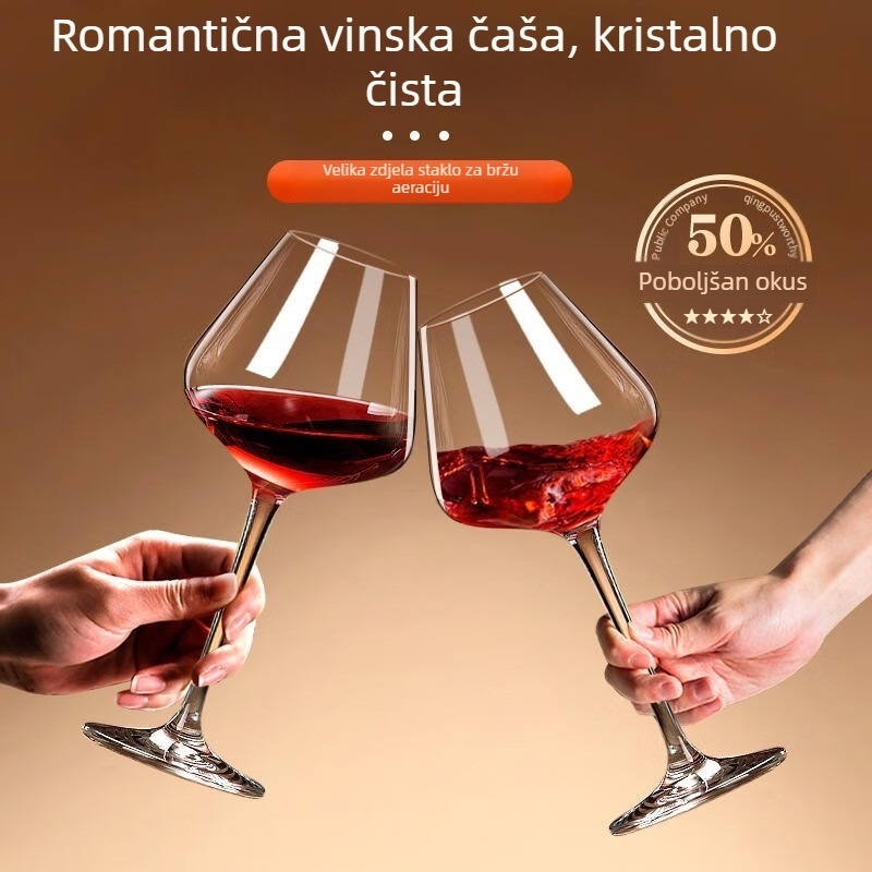 Kristalna čaša za crveno vino, visoko kvalitetna, za kućnu upotrebu, moderan minimalistički stil, kapacitet 1000 ml ili više