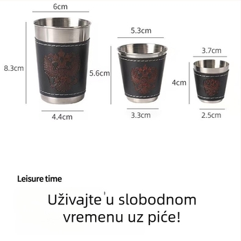 Četverodijelni set čaša od nehrđajućeg čelika sa zip futrom, kapacitet 30/70/170 ml, za kampiranje na otvorenom