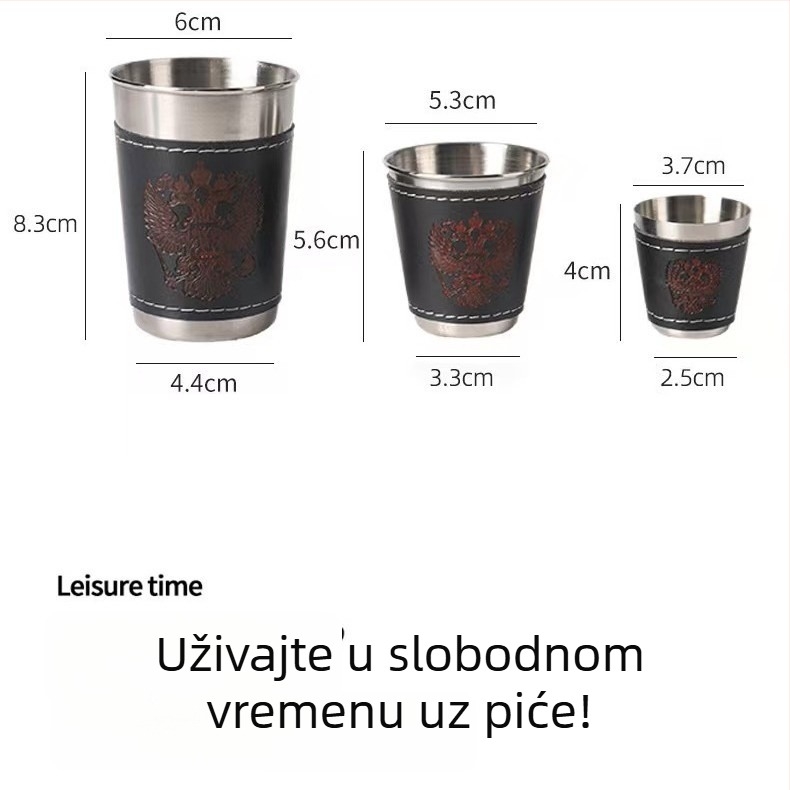 Četverodijelni set čaša od nehrđajućeg čelika sa zip futrom, kapacitet 30/70/170 ml, za kampiranje na otvorenom