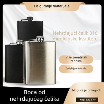 8 oz hip flaška od nehrđajućeg čelika 316, prijenosna s crnim završetkom, za vanjsku upotrebu