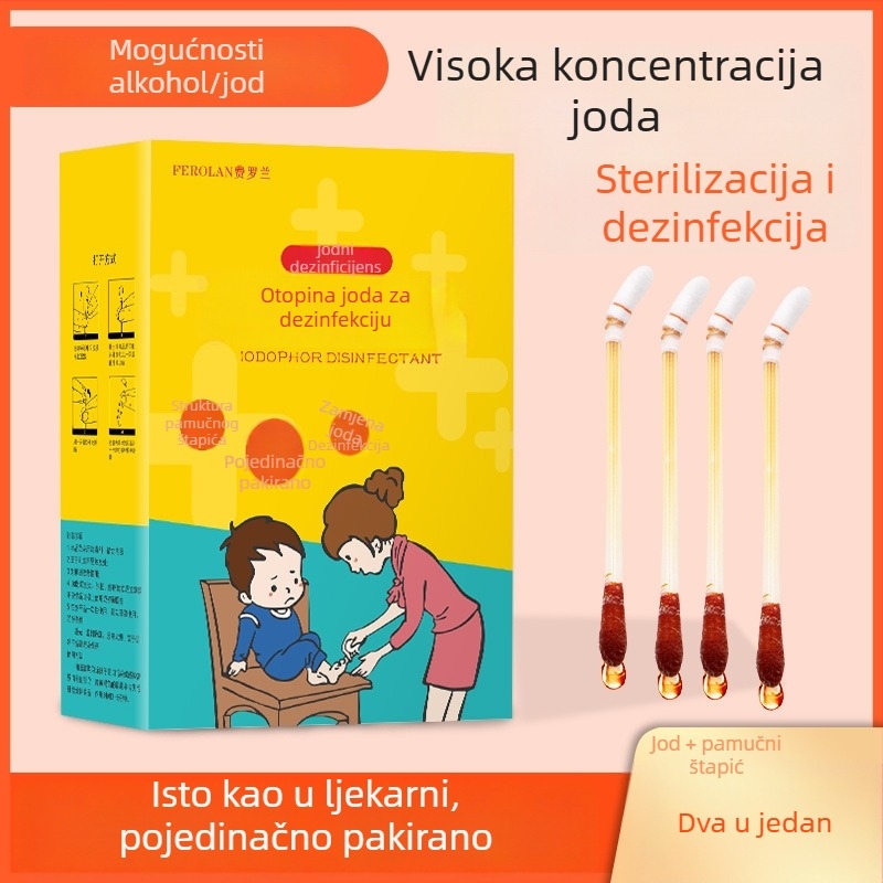 Bebe pamučne štapići s jodoforom, jednokratne, prijenosna kutija, 50 kom