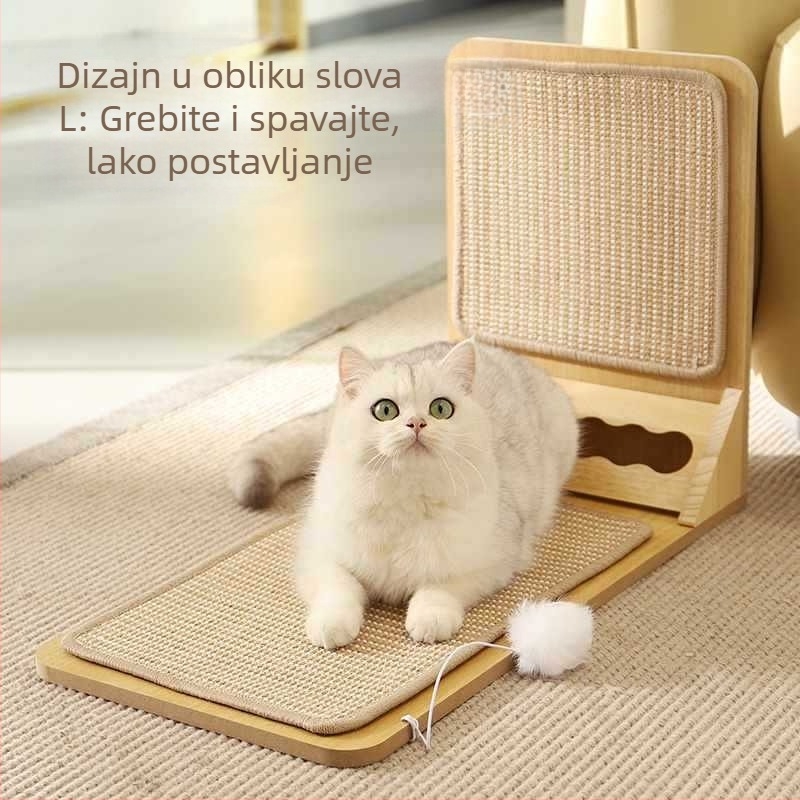 L-oblik ploča za grebanje mačaka sa jastukom, integrirana igra za grebanje i izdržljivo sisalno gnijezdo