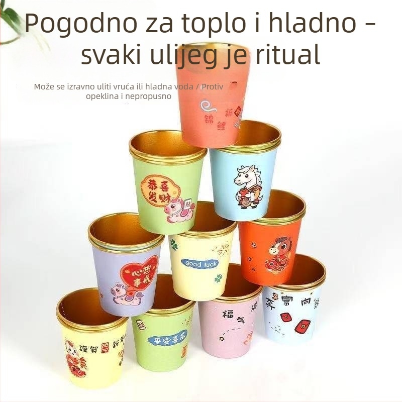 Jednokratne papirnate čaše, 2026. godina Konja, za kućnu upotrebu, Proljetni festival i Novu godinu, čaše s debelim zlatnim folijom, male čaše 101–200 ml