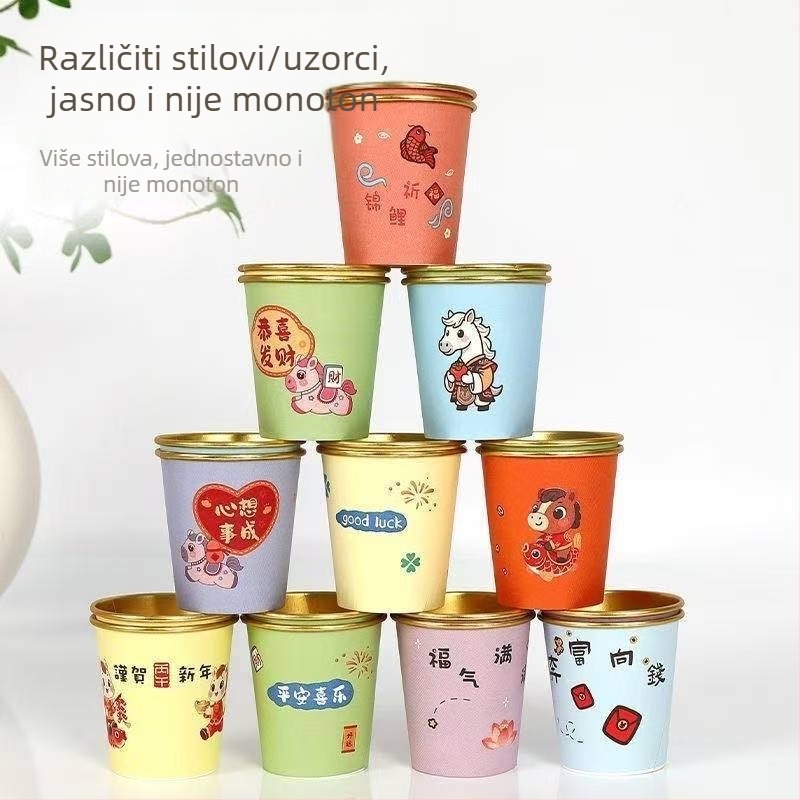 Jednokratne papirnate čaše, 2026. godina Konja, za kućnu upotrebu, Proljetni festival i Novu godinu, čaše s debelim zlatnim folijom, male čaše 101–200 ml