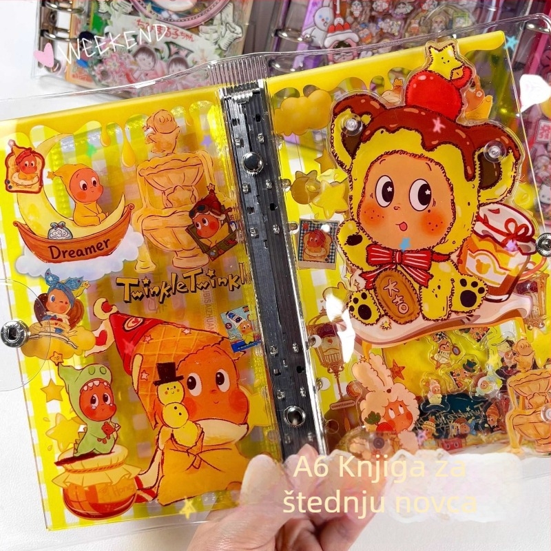 Slatki karikaturalni akrilni album za štednju novca, A6, s izmjenjivim listovima, foto/kartični album u Bubble Mart stilu